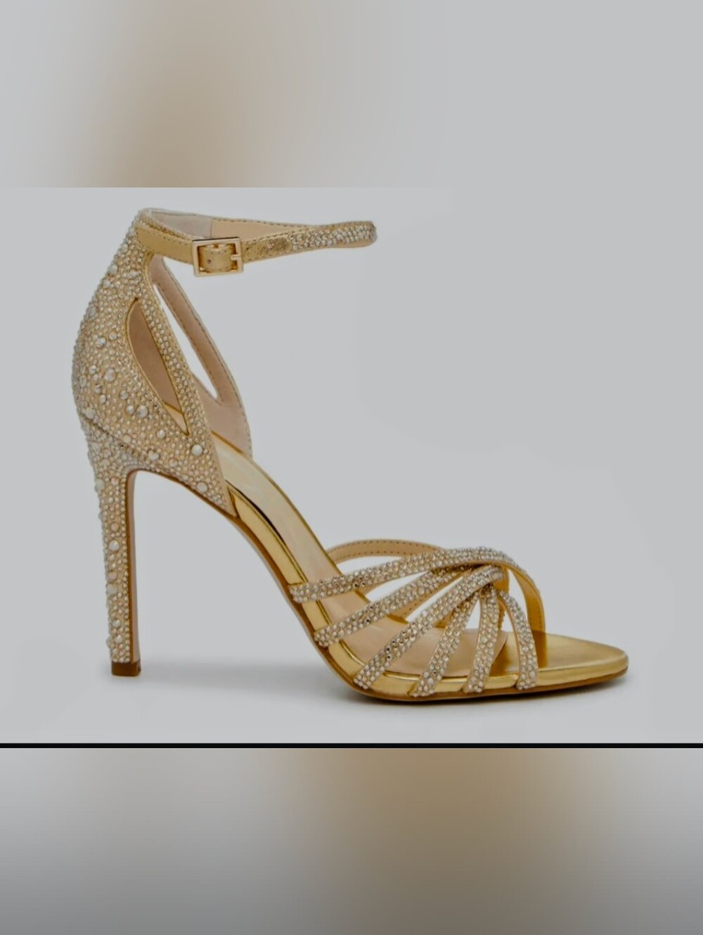 Gold Crystal Embellished Strappy High Heel Sandals